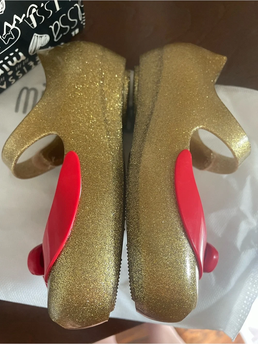 Mini Melissa Snow White Gold shoes jelly red bow open toe size 9 USA NEW